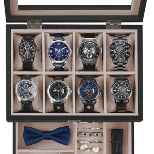 SONGMICS JOW008B01Caja de Relojes de Madera con 8 Ranuras