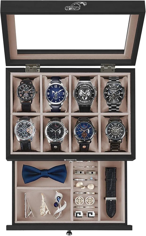 SONGMICS JOW008B01Caja de Relojes de Madera con 8 Ranuras