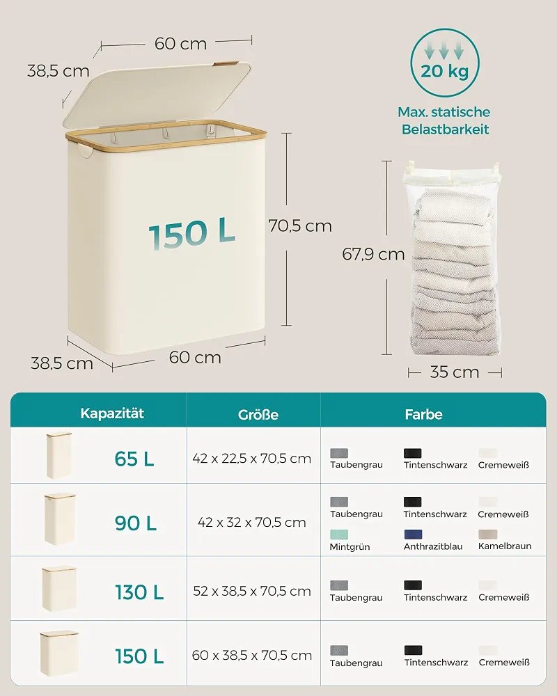 SONGMICS LCB515W01 Cesto de ropa sucia con tapa - Imagen 2