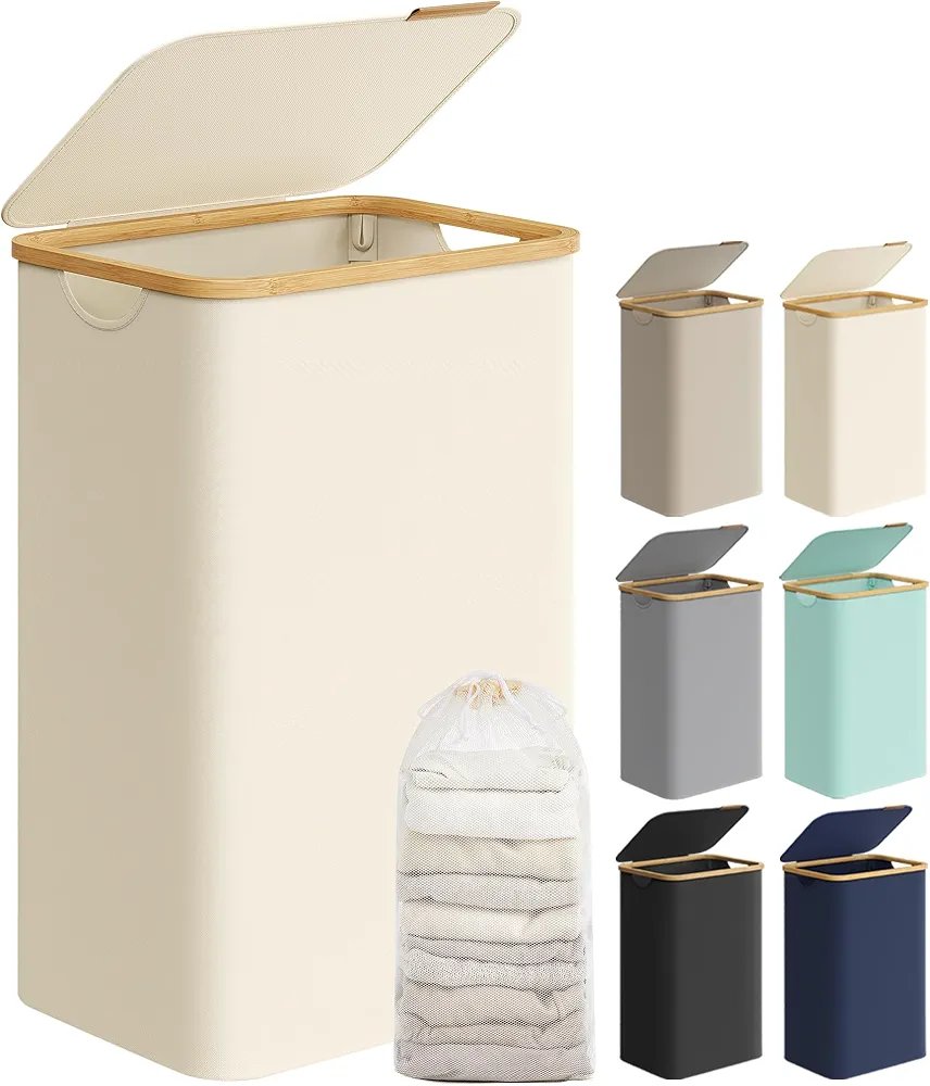 SONGMICS LCB509W01 Cesto de ropa sucia de 90 litros con tapa