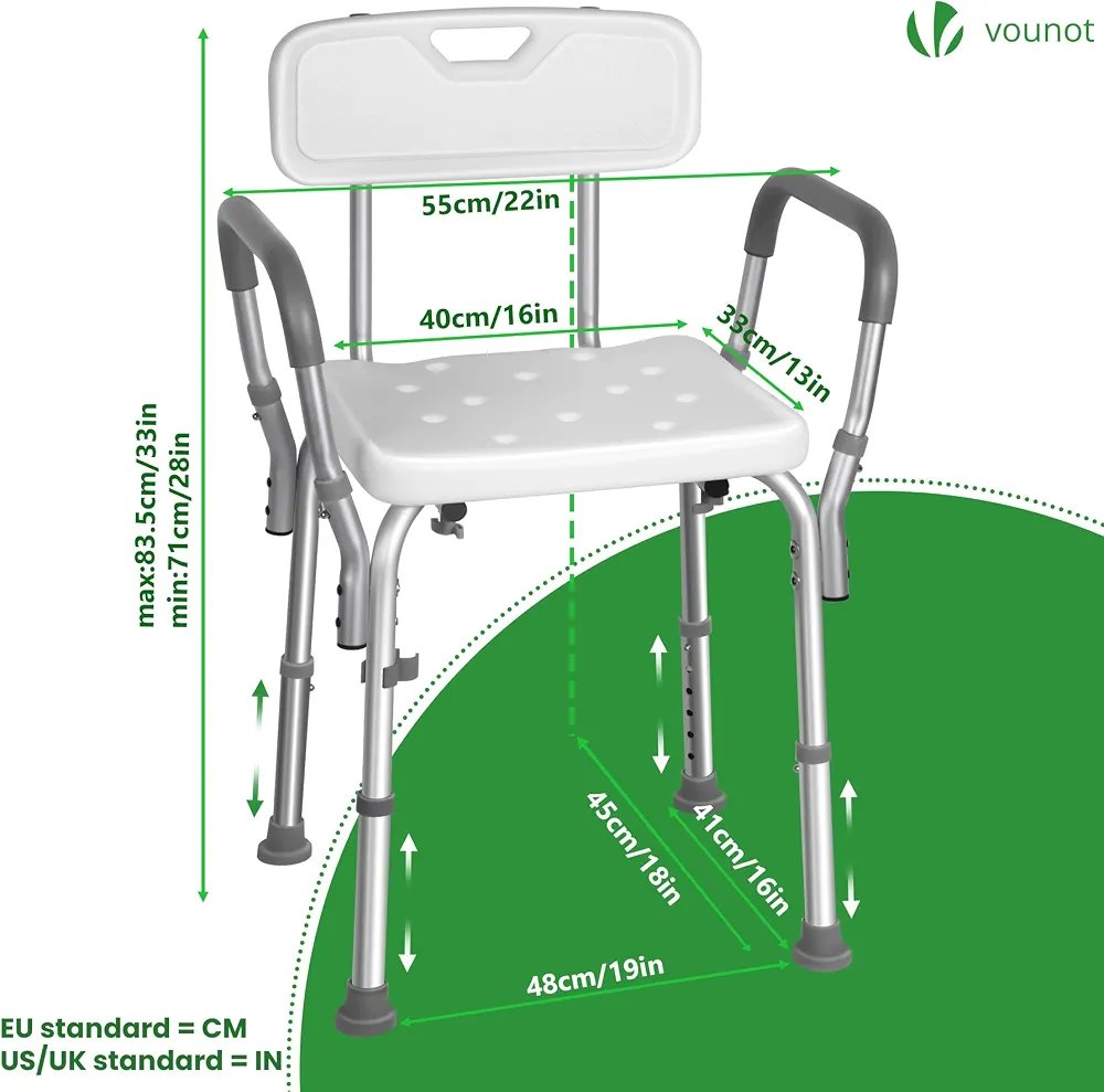 VOUNOT® Silla de Ducha con Respaldo y Reposabrazos - Imagen 2