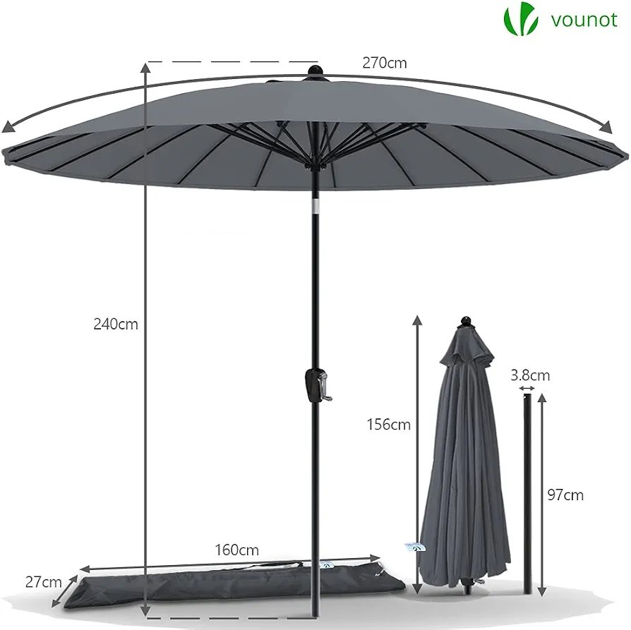 VOUNOT® 270 cm Shanghai Sombrilla Jardín - Imagen 2