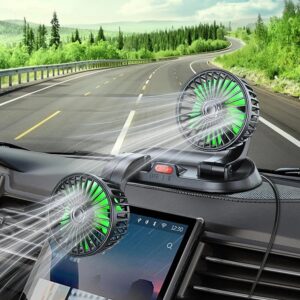 Qidoe Ventilador para Coche 12V Doble Cabeza USB