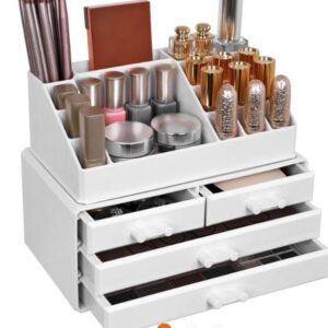 SONGMICS JKA0010TP Organizador de Maquillaje con 4 Cajones Blanco.