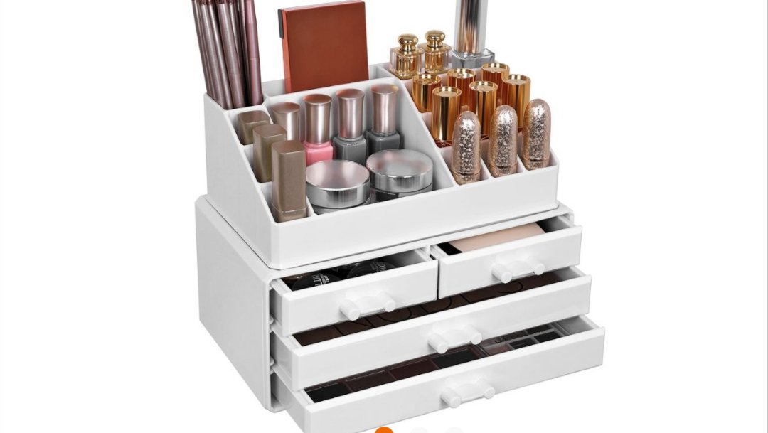 SONGMICS JKA0010TP Organizador de Maquillaje con 4 Cajones Blanco.