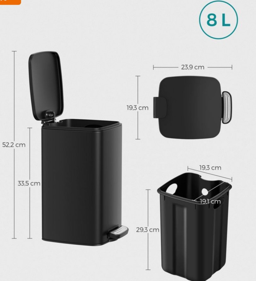 SONGMICS 8 L Cubo Basura Compacta LTB591B0802 - Imagen 2