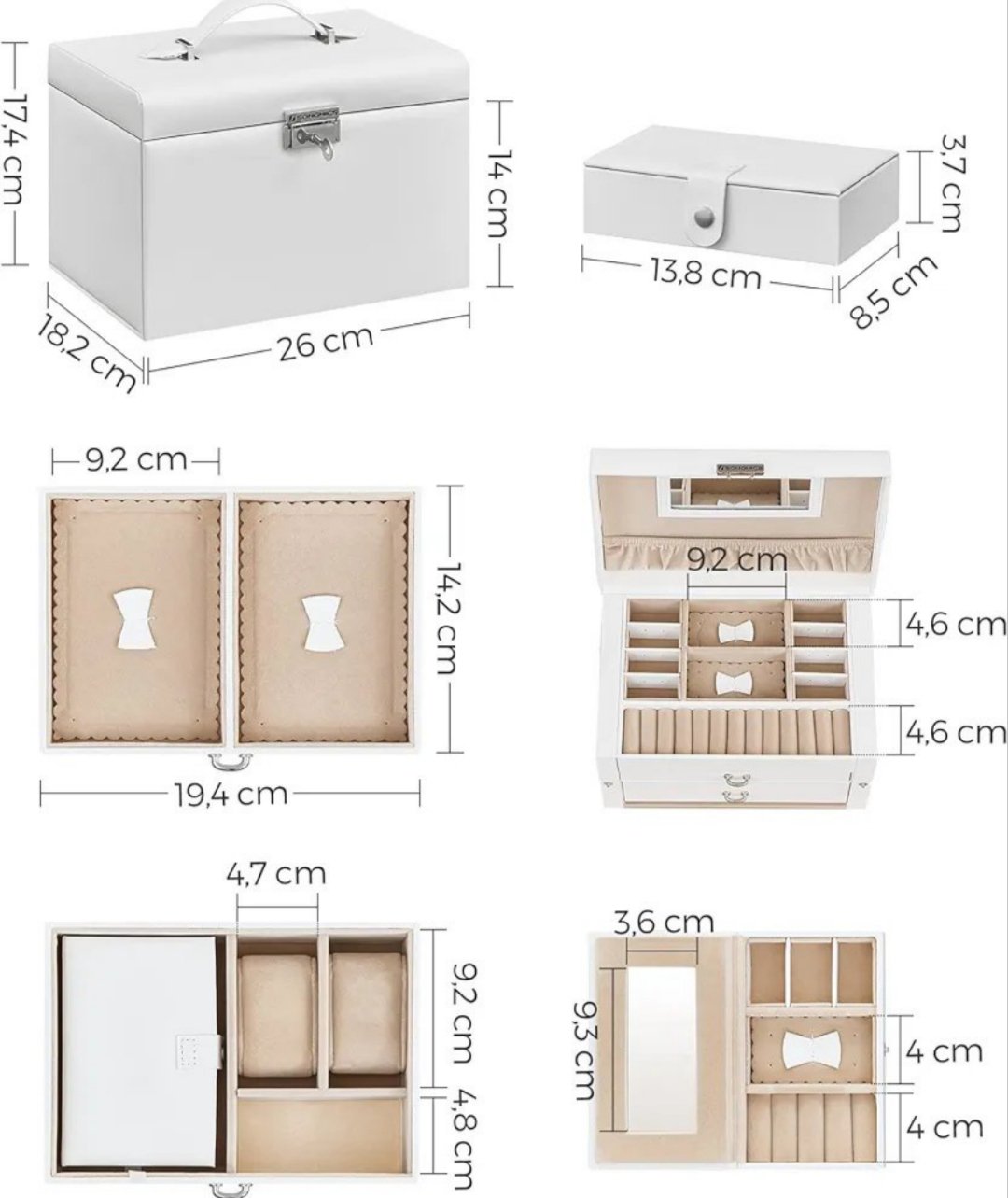 Caja Joyero de 3 Niveles - JBC121W - SONGMICS - Imagen 2