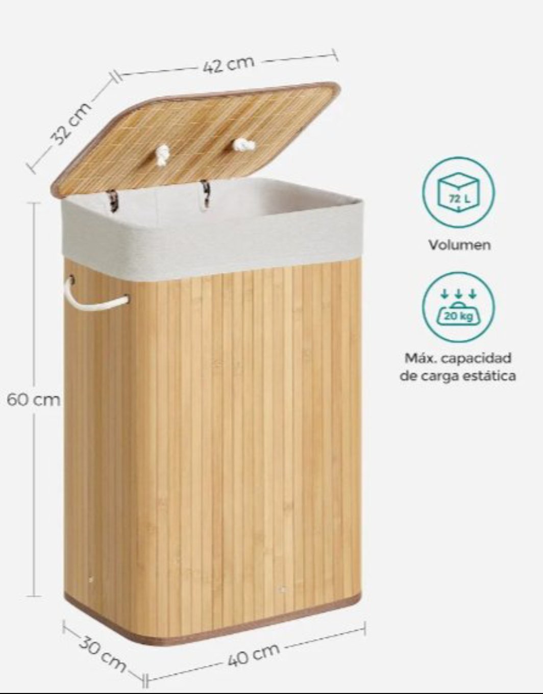 SONGMICS LCB10YV1 CESTO DE BAMBU PARA ROPA - Imagen 2