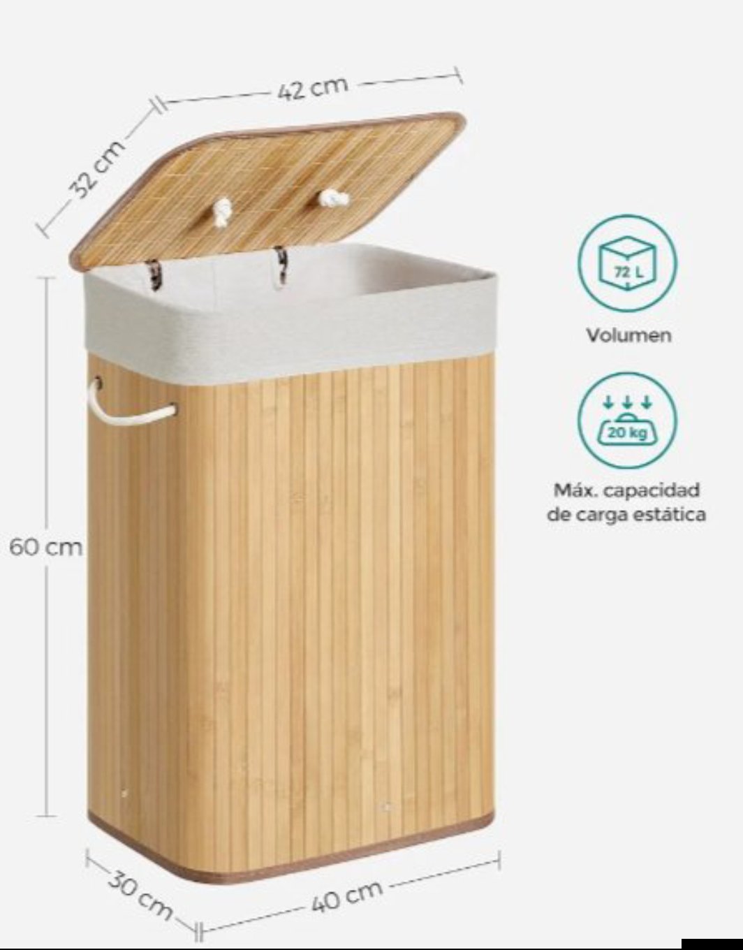 SONGMICS LCB10YV1 CESTO DE BAMBU PARA ROPA - Imagen 2