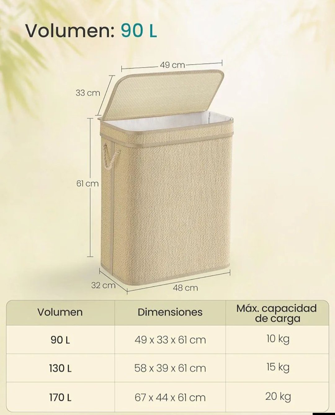 CESTO PARA ROPA 90L SONGMICS LCB067Y01 - Imagen 2