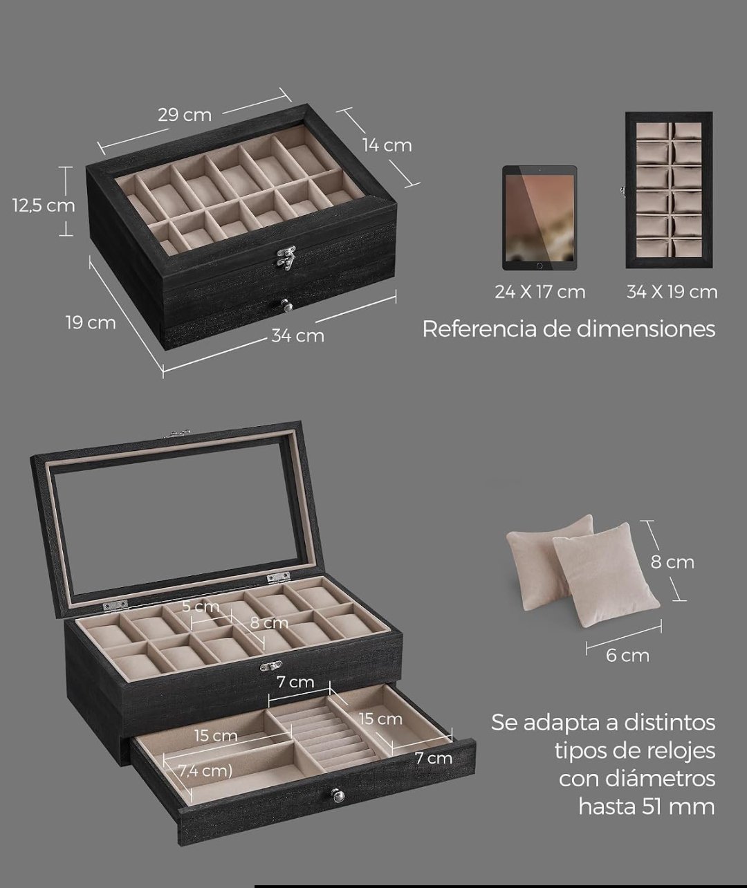 CAJA PARA RELOJES SONGMICS JOW012B01 - Imagen 2