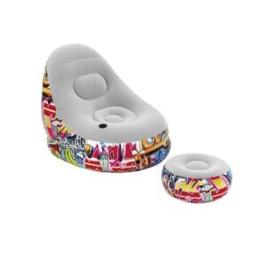 Bestway-sofá cama inflable con Graffiti 75076, sillón reclinable moderno con taburete de pie