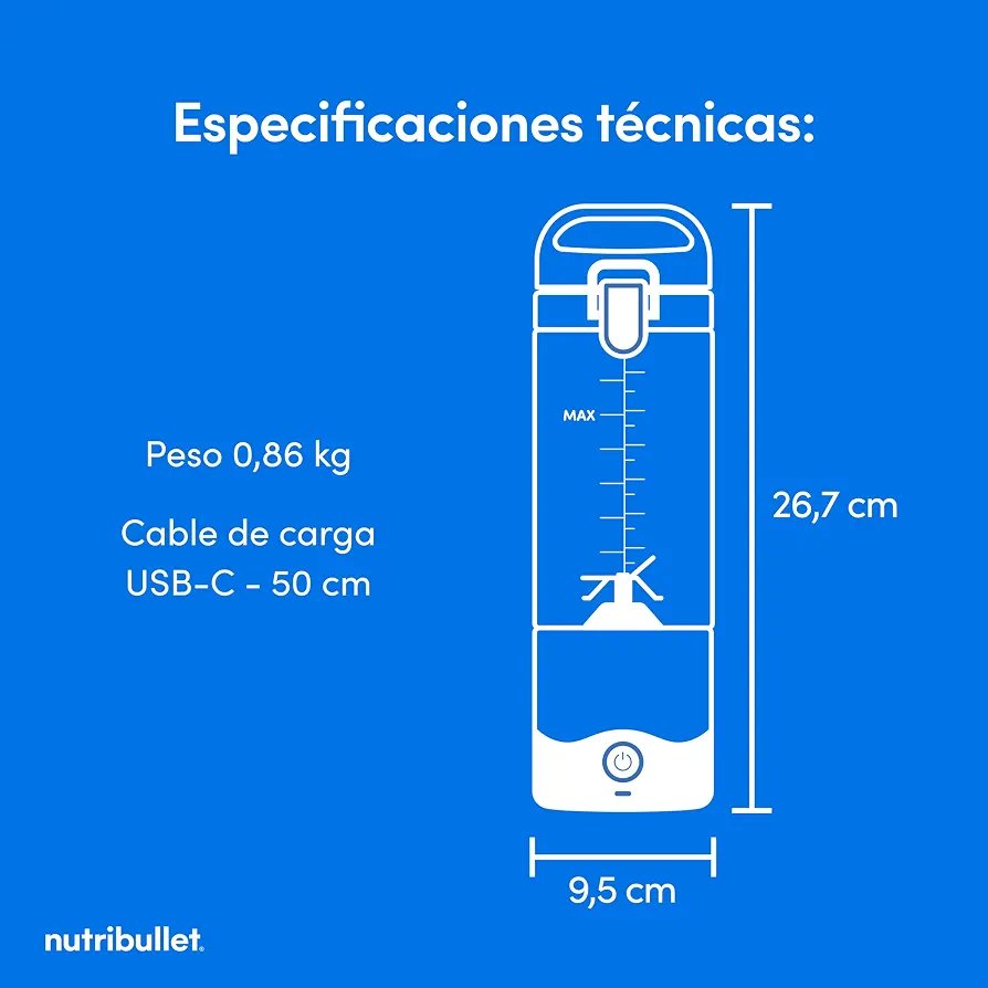 nutribullet Portable - Batidora Portátil 475ml Azul - Imagen 2