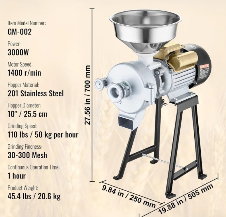 VEVOR Molinillo de Grano Eléctrico 3000w. - Imagen 2